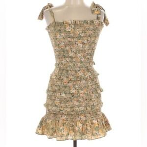 Floral mini dress with tie straps and tiered ruffle | STORIA sz small